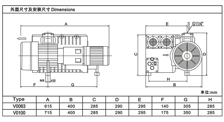 MLV0100貼合機環保真空泵外觀尺寸圖